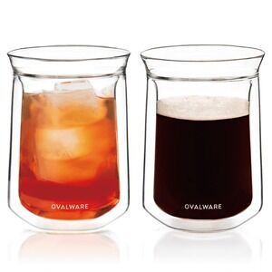 Ovalware Double Wall Tasting Glass 350mL Clear Borosilicate Coffee Tea Set of 2